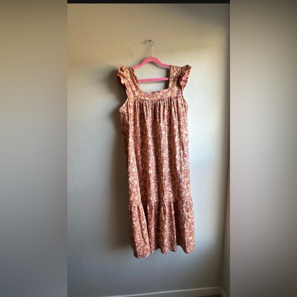 Rare Christy Dawn Benny Orange Pink Floral Boho Tiered Dress size Large - Picture 3 of 6